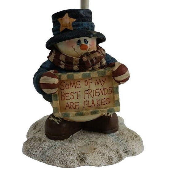 Snowman Tea Light Candle Holder - Lamp “Some of My Best Friends are Flakes” - Picture 3 of 9